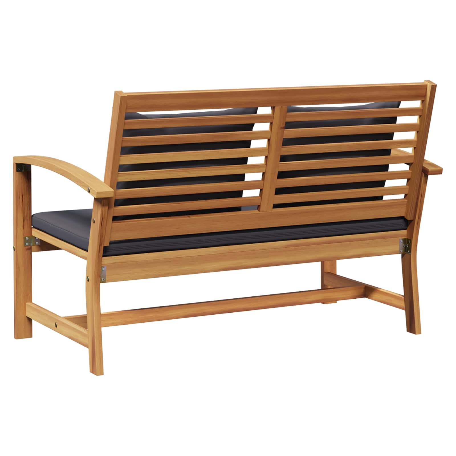 Set di mobili da giardino rettangolare in teak con imbottitura, 2 pezzi in legno massello teak per terrazza, panca da giardino e tovaglietta resistente alle intemperie