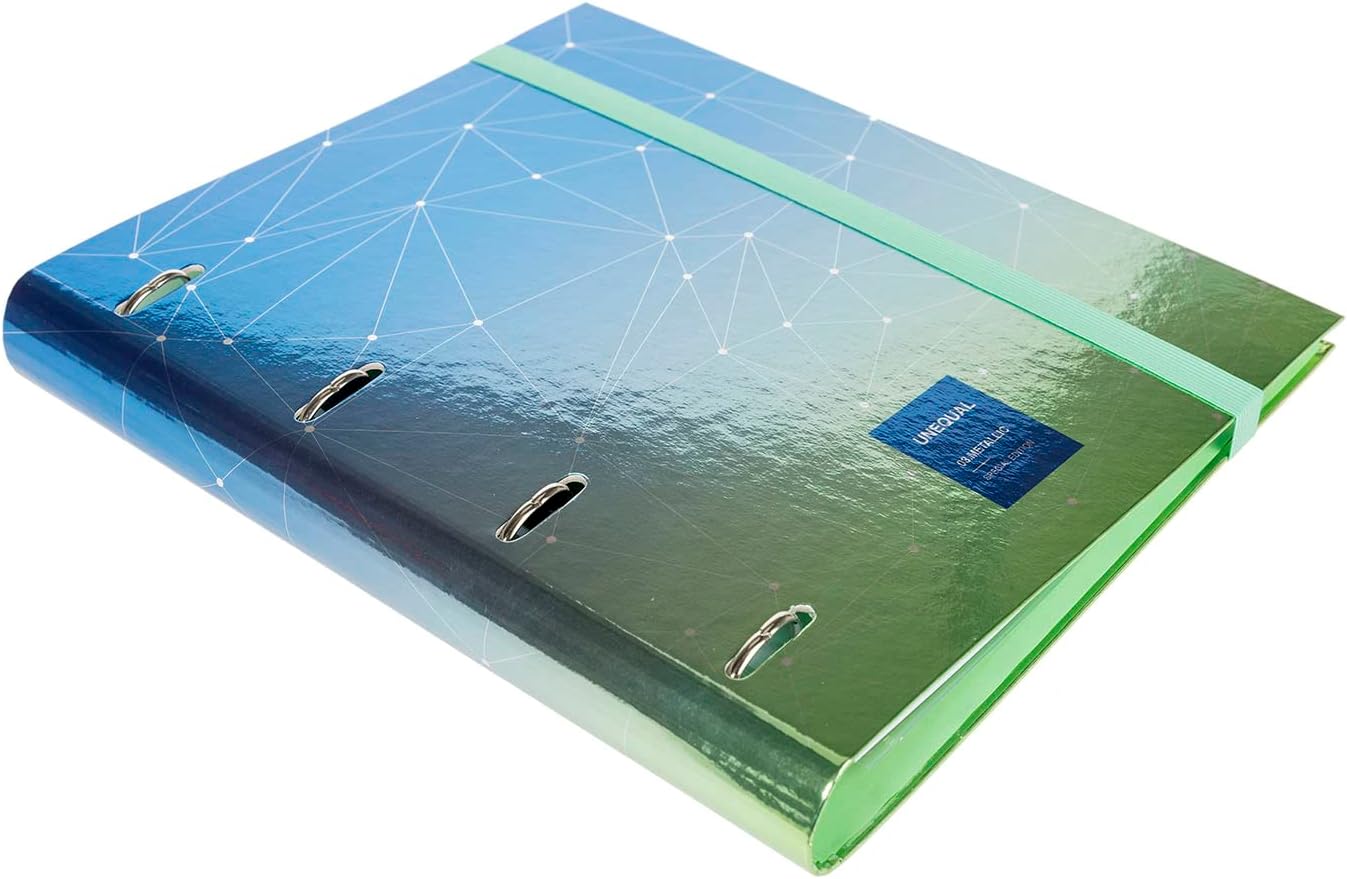 Grafoplás | Folder 4 Rings Die-Cut A4 with Square Refill 5x5 90g | Unequal Metallic Blue | Includes Dividers and Transparent Envelope | Metal Finish | Carpebook
