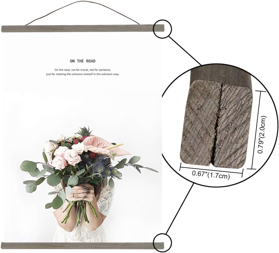 Miaowater 2 Pack Magnetic Poster Frame Hanger,9x9 9x12 9x15 9x20 Light Wood Wooden Magnet Frames Hangers for Photo Picture Art Canvas Print Artwork Wall Hanging Grey 9'' -