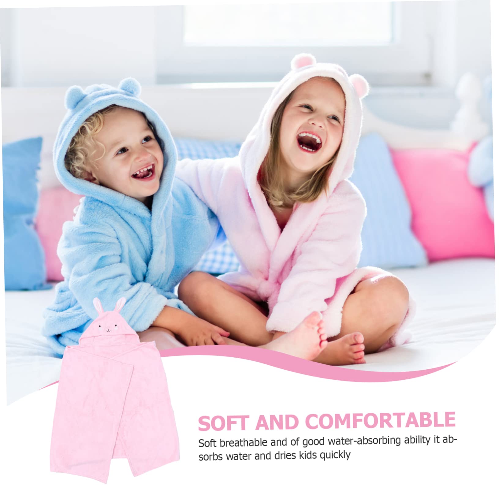 1 pièce Serviette de Bain à Capuche Cartoon pour Garçon Fille Peignoir Doux et Confortable Parfait pour Bain Modèle Lapin Rose