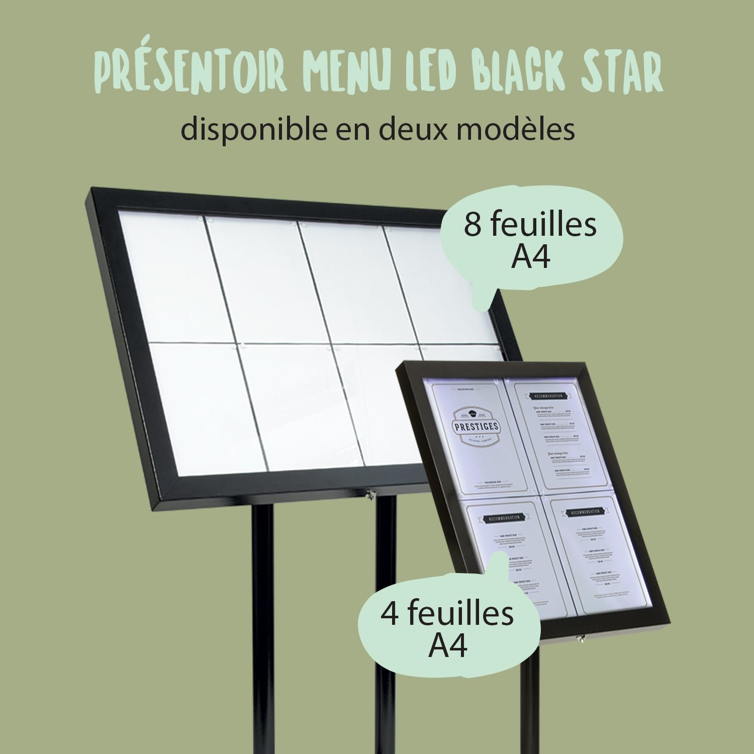 SECURIT - Porte-Menu Extérieur avec Eclairage LED Black Star