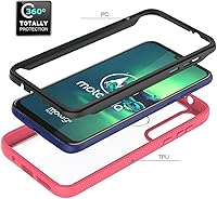 Vista 5 de Asuwish Funda protectora para Moto G8 Plus con protector de pantalla de vidrio templado y soporte delgado, híbrida, resistente, funda protectora