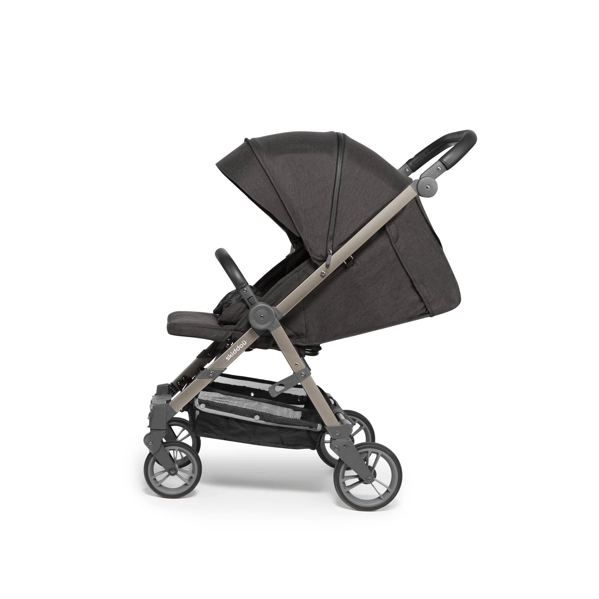 skiddoü passeggino leggero Mell, ruote grandi ammortizzanti, da viaggio pieghevole, schienale regolabile, impermeabile, zanzariera, fino a 22 kg, nero