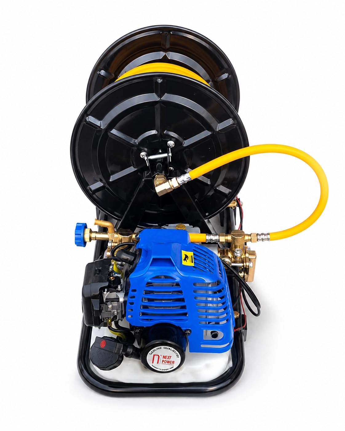 Powertec Pulverizador a Gasolina P980, Motor 2 Tiempos 26 cc, Bomba de Pistón, Presión 2-25 Bar, Caudal 6-8 L/min, Manguera 20 Metros