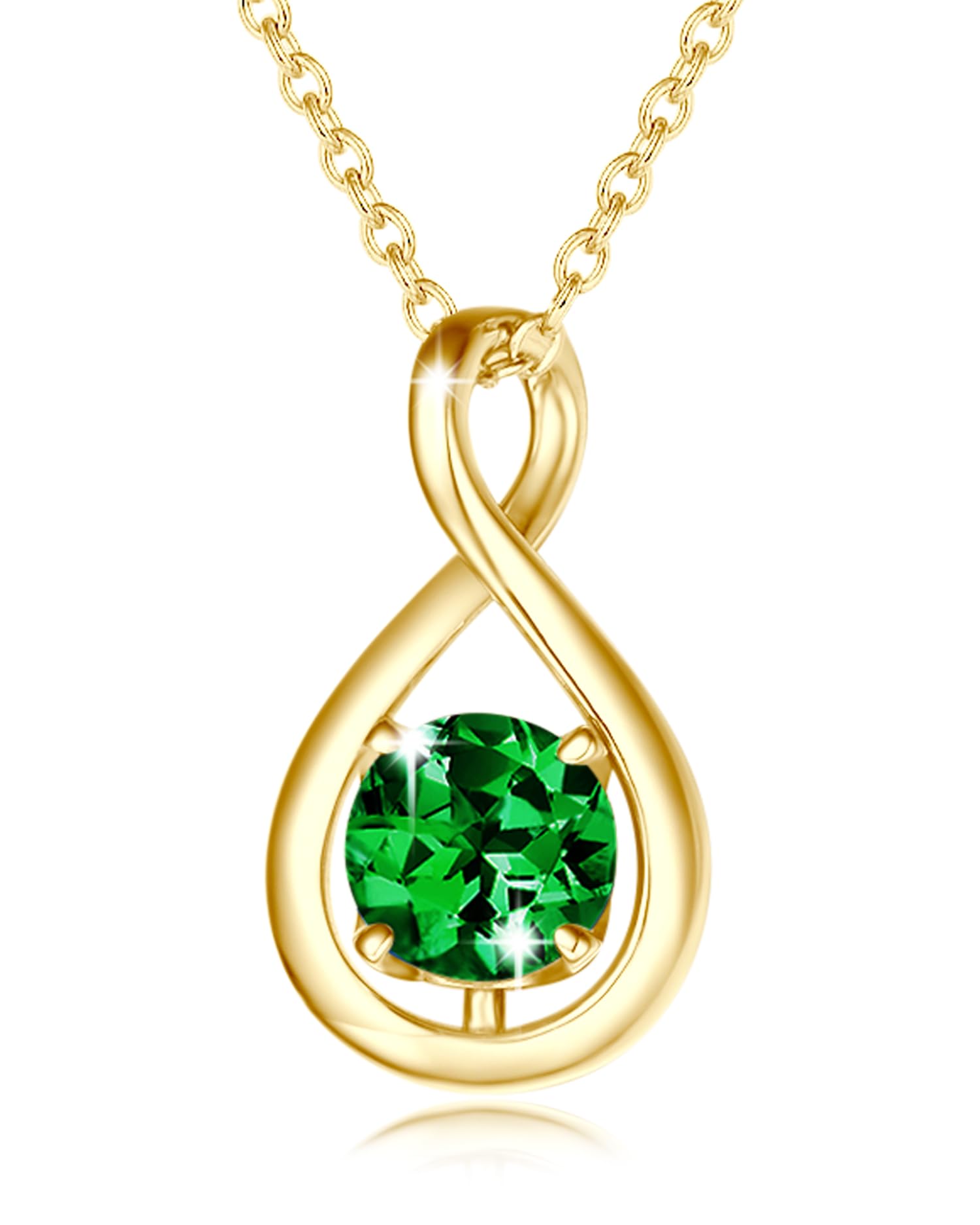 FANCIME 925 Sterling Silber Gelb Gold Plattiert Halskette Damen Infinity Anhänger Geburtsstein Kette Geburtsstein Schmuck Geschenk für Mutter Frauen