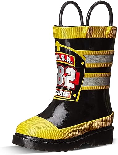 Western Chief Botas de lluvia con asas para niños pequeños y niños, botas impermeables prémium para niños y niñas