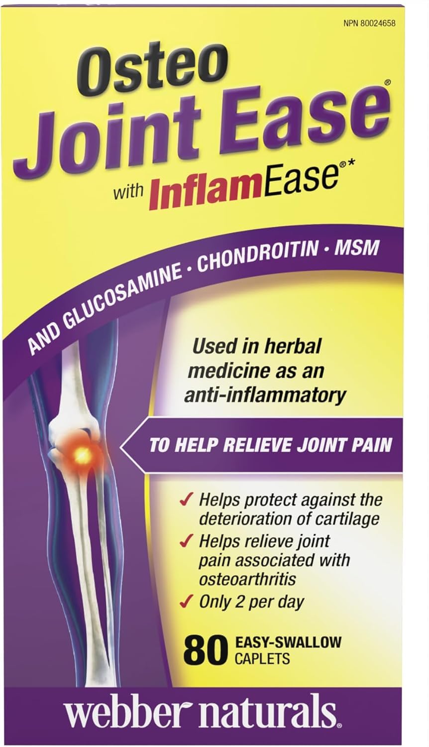 Webber Naturals Osteo Joint Ease® con InflamEase® y Glucosamina Condroitina MSM, Reduce el Dolor y la Inflamación Articular, 80 Comprimidos