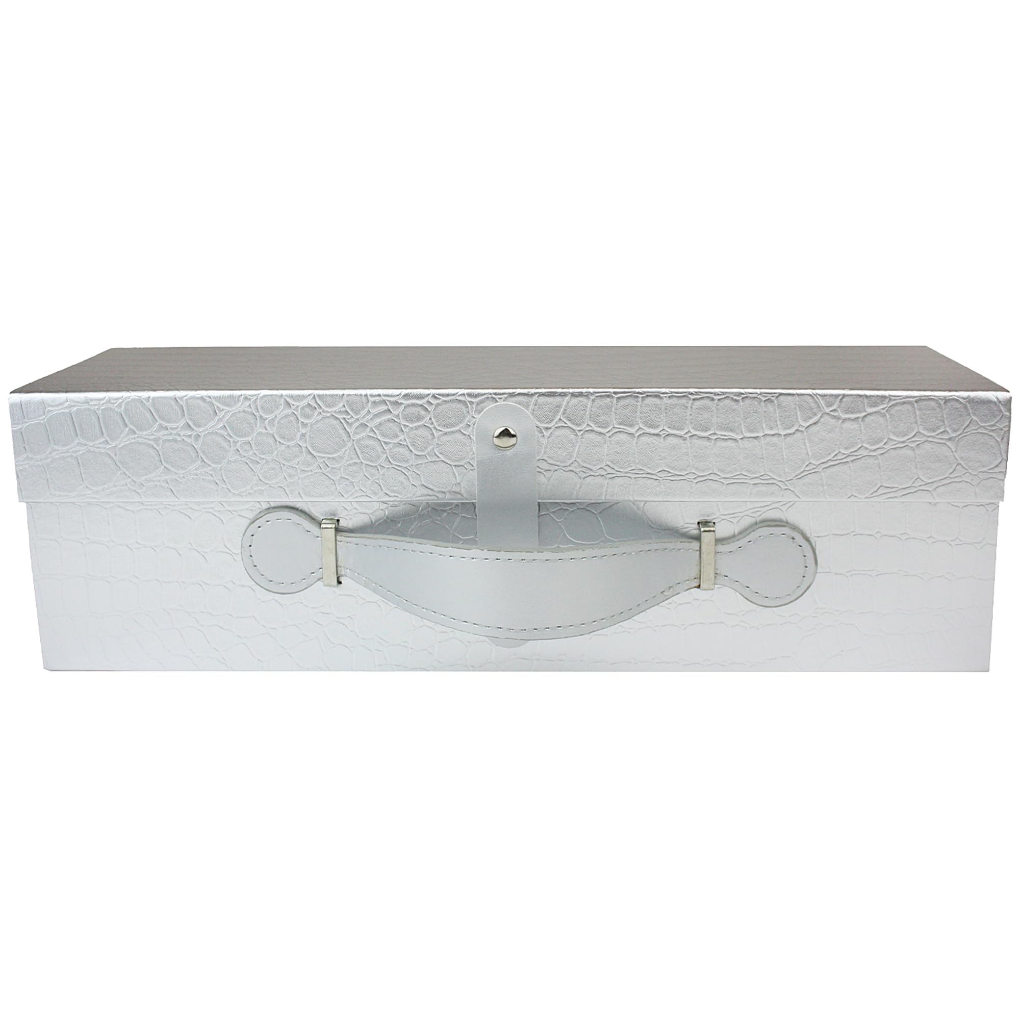 Emartbuy Silver Folding Magnetic Bottle Gift Box with Faux Leather Handle – 33.5 x 10.2 x 10.1 cm – Fits Wine, Champagne & Spirit Bottles – Weddings Anniversaries Corporate Hampers Trade Reseller