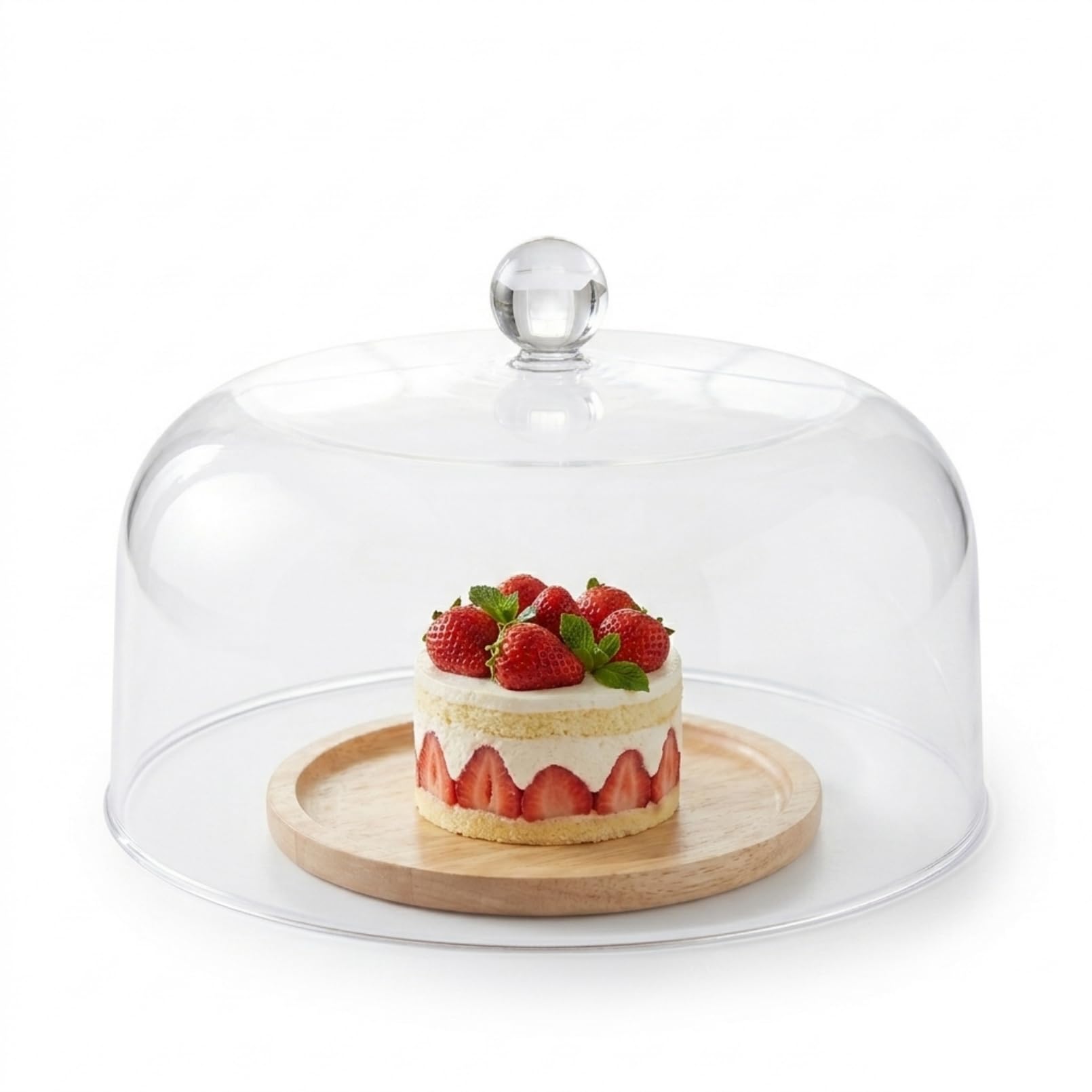 UKCOCO Transparent Food Cover Acrylic Cake Dome for Desserts Cloche for Food Display Clear Round Cover for Kitchen Birthday Picnic Party and Hotel Use 9.06 X 9.06 X 4.72In