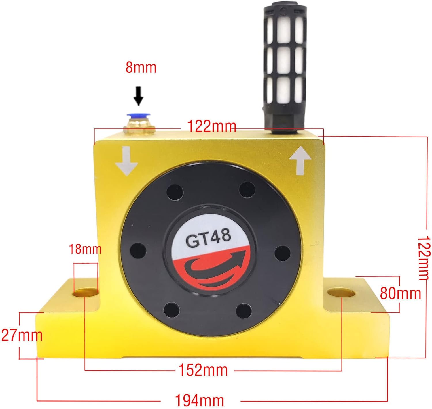 GT48 Pneumatic Industrial Turbine Vibrator,Industrial Type Pneumatic Compressed Air Power Wheel Turbine Vibrator Silent (with Muffler) (GT48)