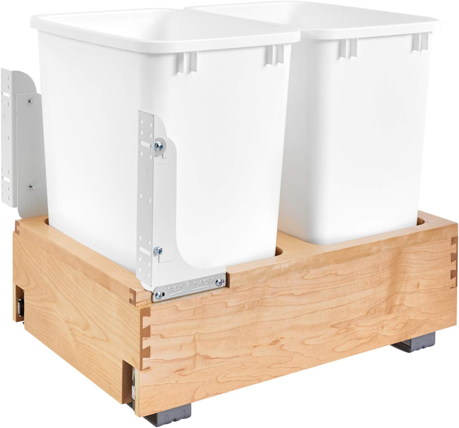 35 Qt Bottom Mount Double Pullout Under Cabinet Kitchen Trash Cans, 150 Pound Rated Full-Extension Slides, Gray, 4WC-18DM2 - Container Bins for Waste Management