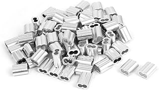 Aexit 4mm Aluminum Fall Protection Double Hole Clamp Clip Sleeve 100 Pcs for Restraint Ropes & Lanyards Wire Rope