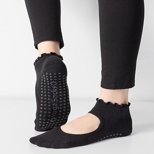 Miniatura 6 de 2 pares de calcetines de yoga con volantes antideslizantes con agarre para yoga, pilates, ballet, barre para mujer