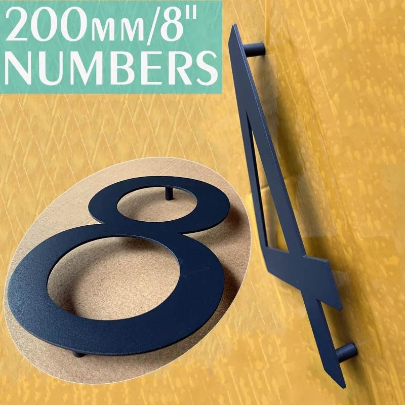 Numerazione Porte Numero civico Galleggiante in Acciaio Inossidabile da 20 cm, Grande Cartello Stradale da 8", Numero civico for Porta Esterna(8)
