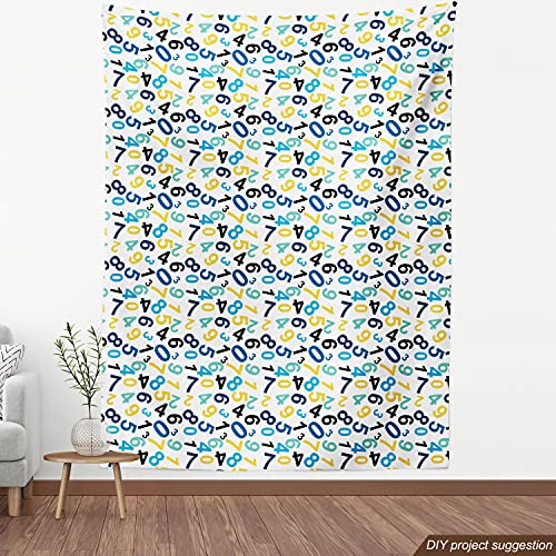 Image of Ambesonne Numbers Pattern Fabric by The Yard, Math Themed Number Print Jumble Look Ornament Colorful Image, Decorative Fabric for Upholstery and Home Accents, 1 Yard, Indigo Yellow