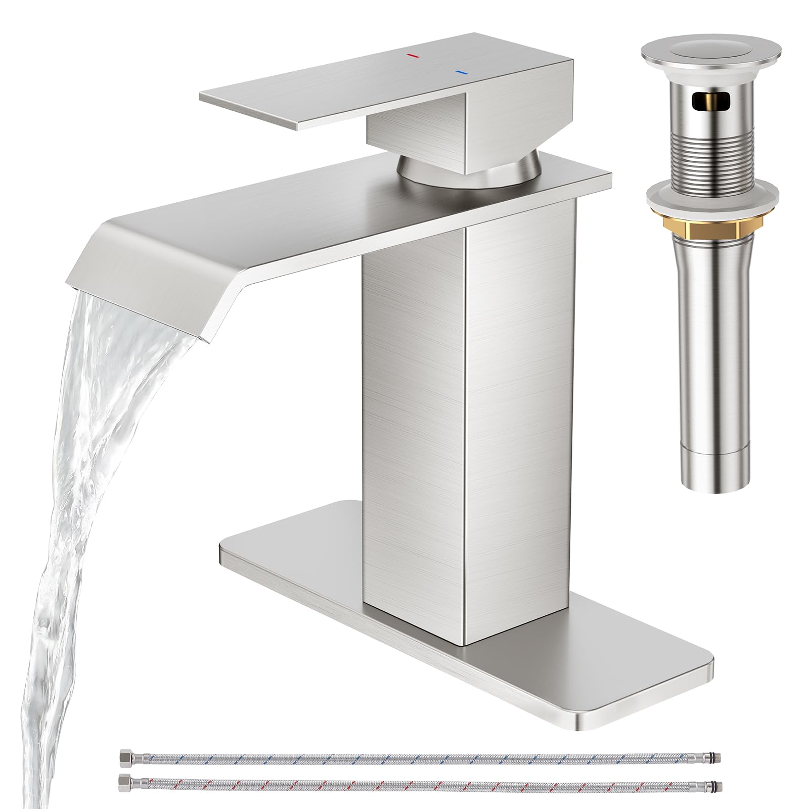 Robinet de salle de bain cascade en nickel brossé de qualité supérieure durable