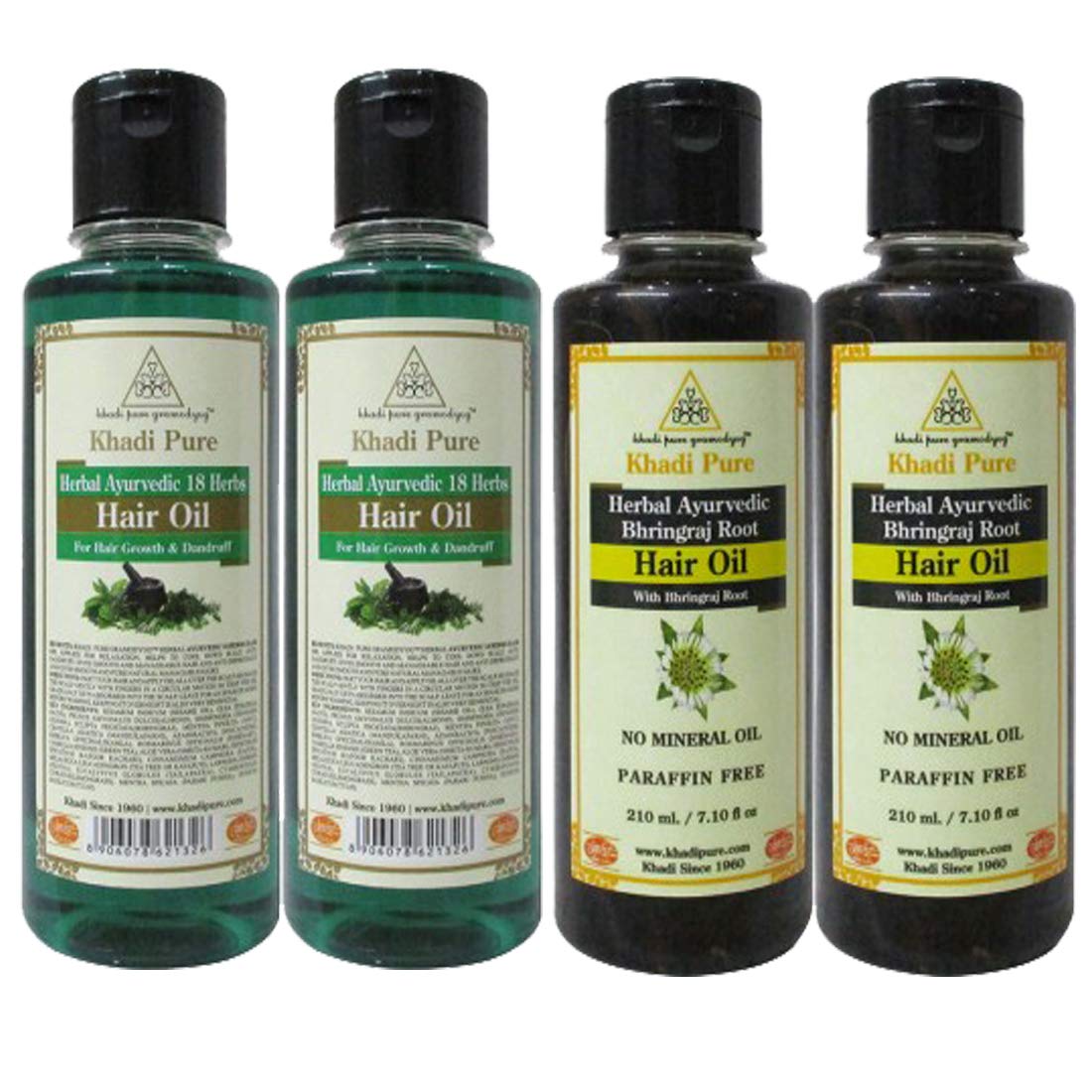 Khadi Pure 18 Herbs & Bhringraj Root Sls Hair Oil, 210 ml (Pack of 4)