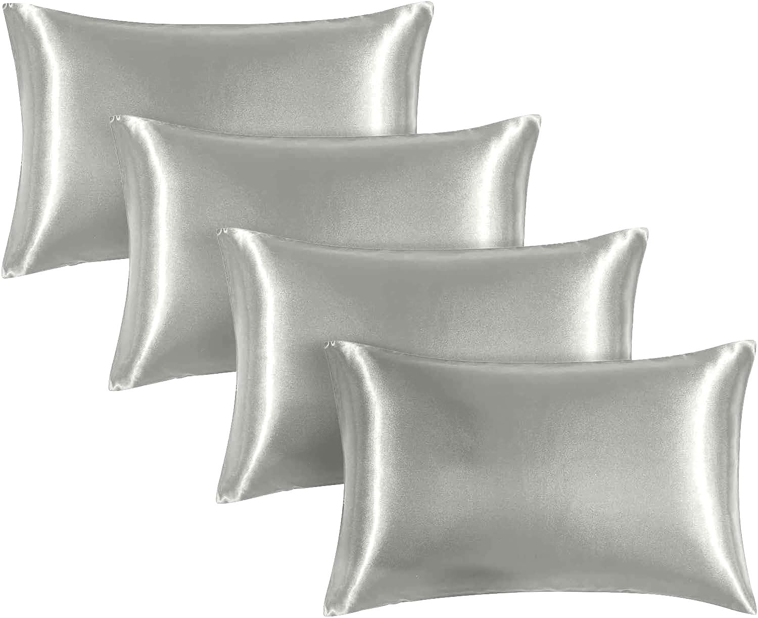 Moonlight Bedding Grey Satin Silky Pillow Cases 4 Pack – Soft & Smooth Feels Like Silk Pillowcases for Hair and Skin Care Standard Size Pillow Covers — image 1