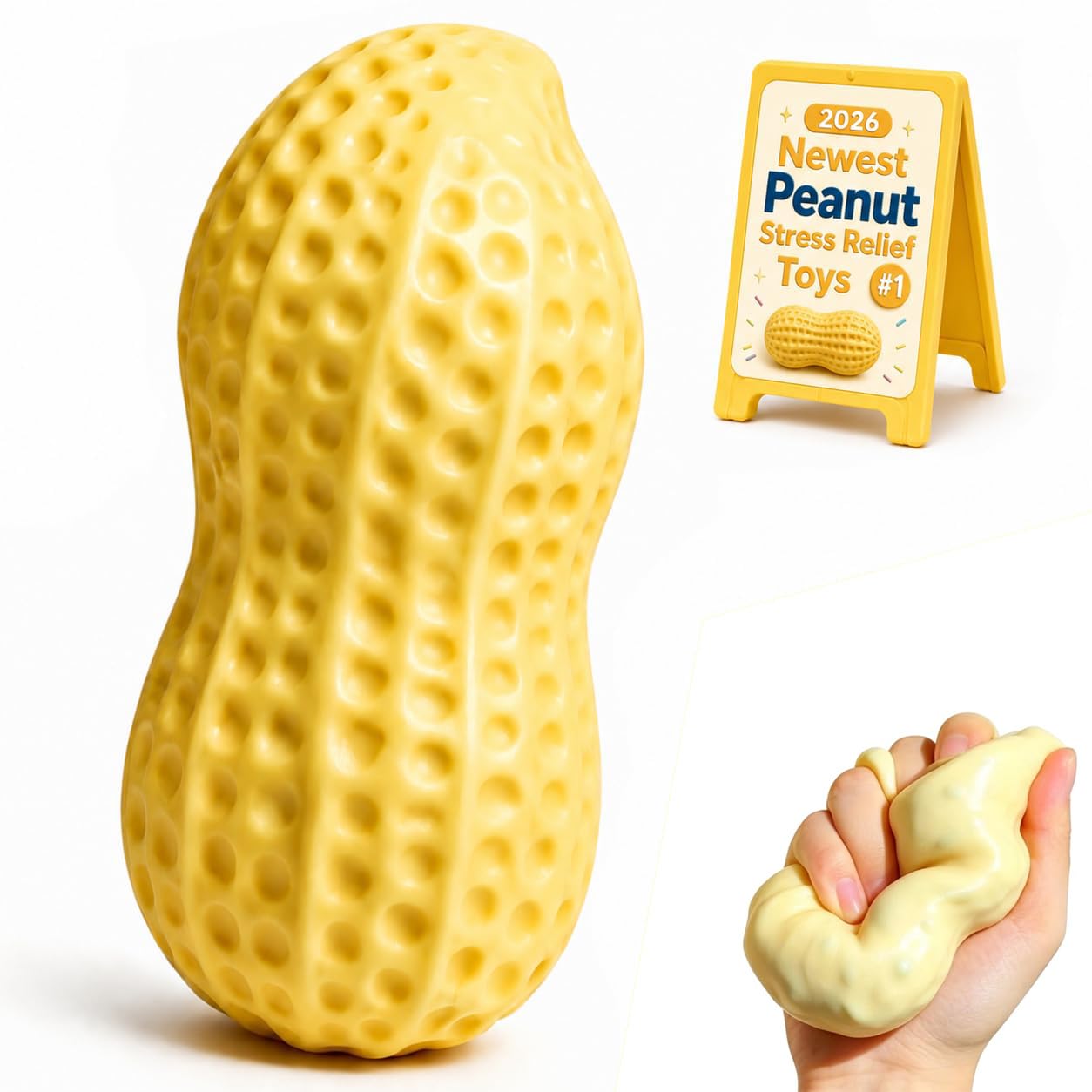 Crunchy Peanut Squishy, ASMR Bead Filled Realistic Food Stress Ball Squeeze Moldable Slushy Asmr Realistic Taba Handmade Non Rebound Sticky Silicone Dessert Adults Party Favor (Peanut, 1PCS)