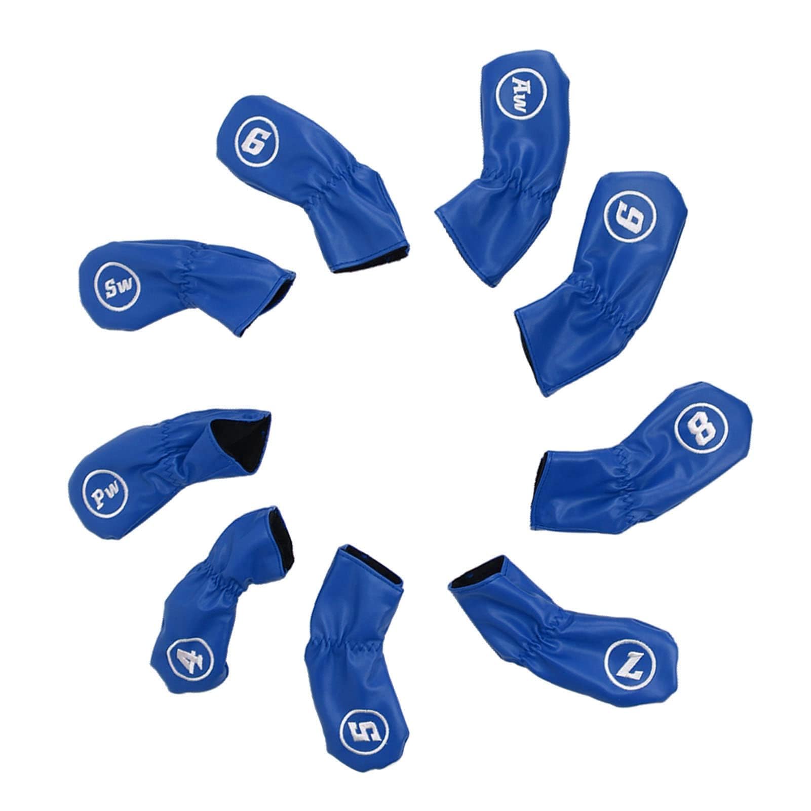 9Pcs Copricapo da Golf Club Iron Putter Head Protector Set PU Copricapo Impermeabile Per Mazza da Golf Per Gli Amanti del Golfista Mancino Destro(Blu)
