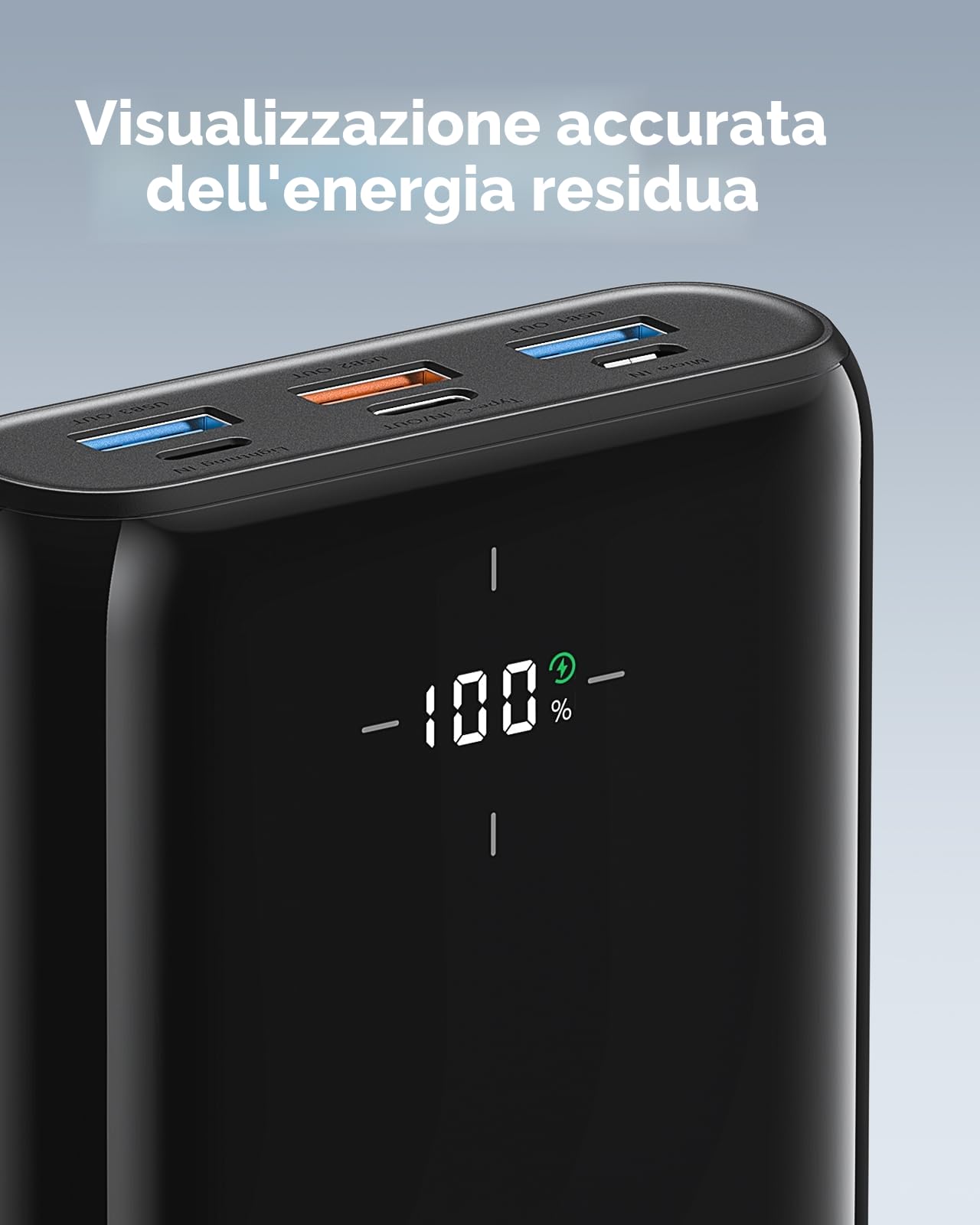 VIYISI Power Bank 30000mAh, caricatore portatile a ricarica rapida 20W PD, batteria esterna USB C con display LED, 4 uscite e 3 ingressi compatibili con iPhone/Samsung/Xiaomi/Huawei/iPad/Tablet, ecc
