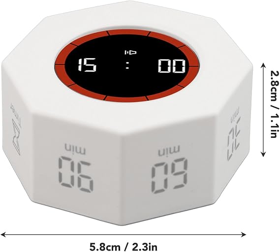 Cocoarm Desk Productivity Cube Timer, ABS LCD Display, Timer, with G Sensor, 7 Preset Countdown Times, Stopwatch Function, for Kitchen Office Study (White)