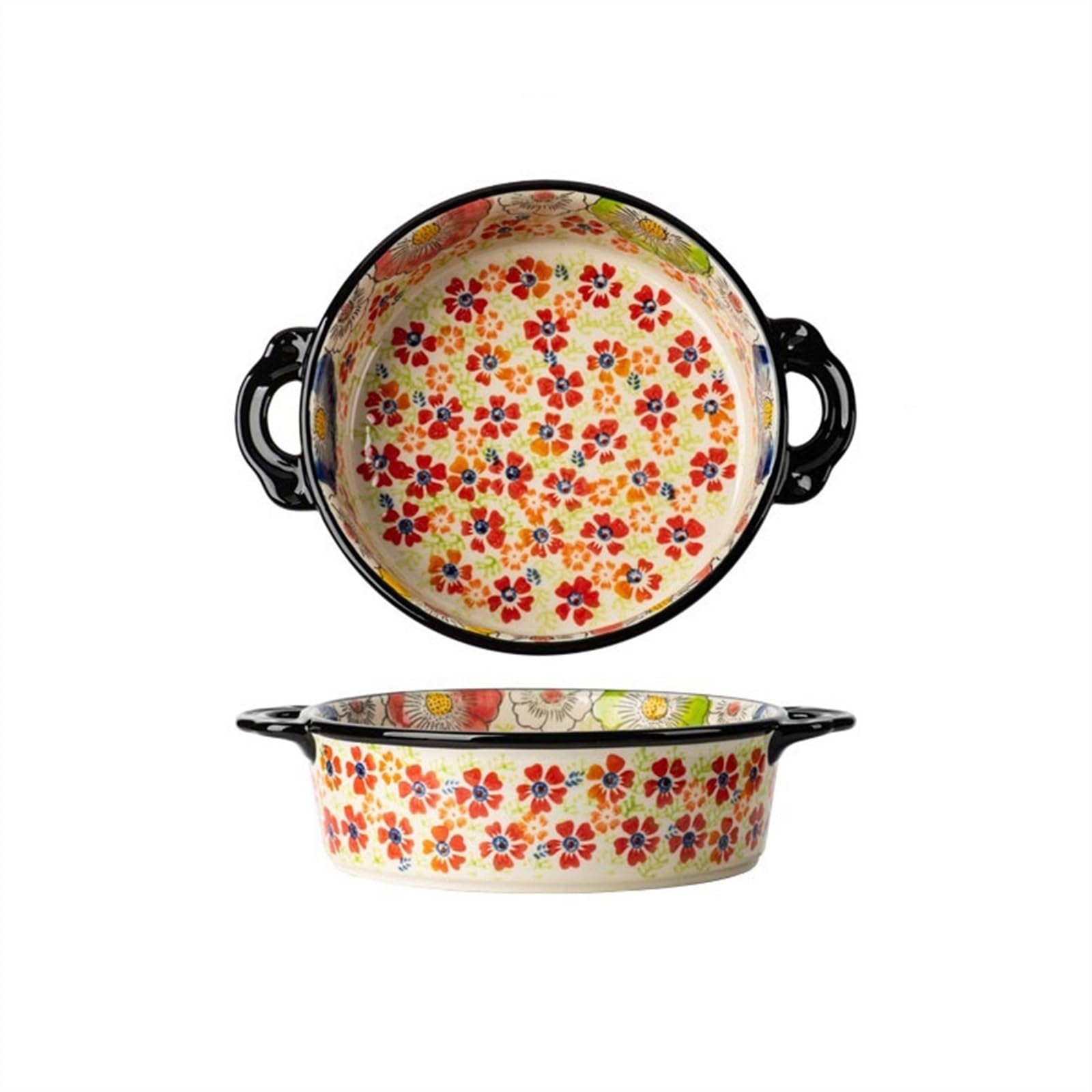 Naczynie Do Pieczenia Ceramiczna zastawa stołowa o dużej pojemności miska na makaron zupę salaterka Retro podwójne ucho odporna wysokie temperatury naczynie do pieczenia(19cm)