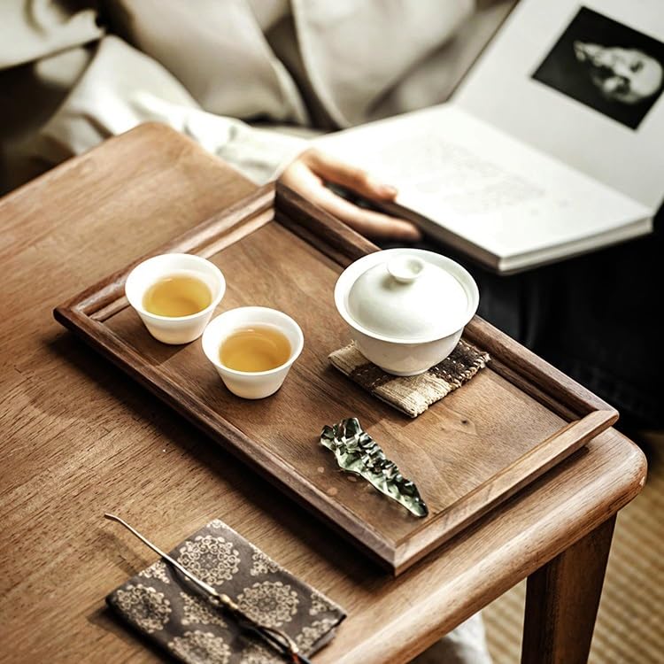 Bandeja para Servir de Nogal Negro, Bandeja Rectangular de Madera Maciza para té, Bandeja de Madera sin chapar para Aperitivos, bandejas de Mesa para Preparar té en seco, para Comer en el Regazo