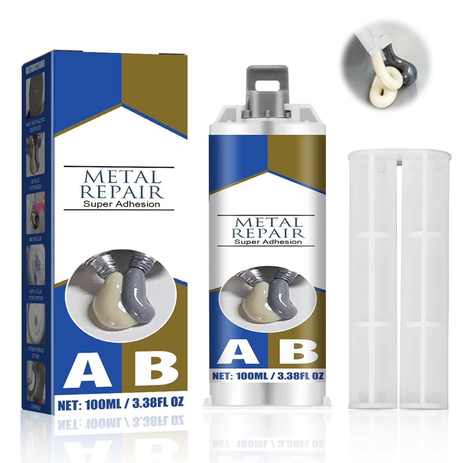 Metal Glue, Heavy Duty Metal Adhesive, Super Glue for Metal, Metal Repair AB Glue, Cold Weld Metal Repair, High Temperature Adhesive Glue for Metals, Ceramics, Glass, Plastics, Boats, Cars(100g)