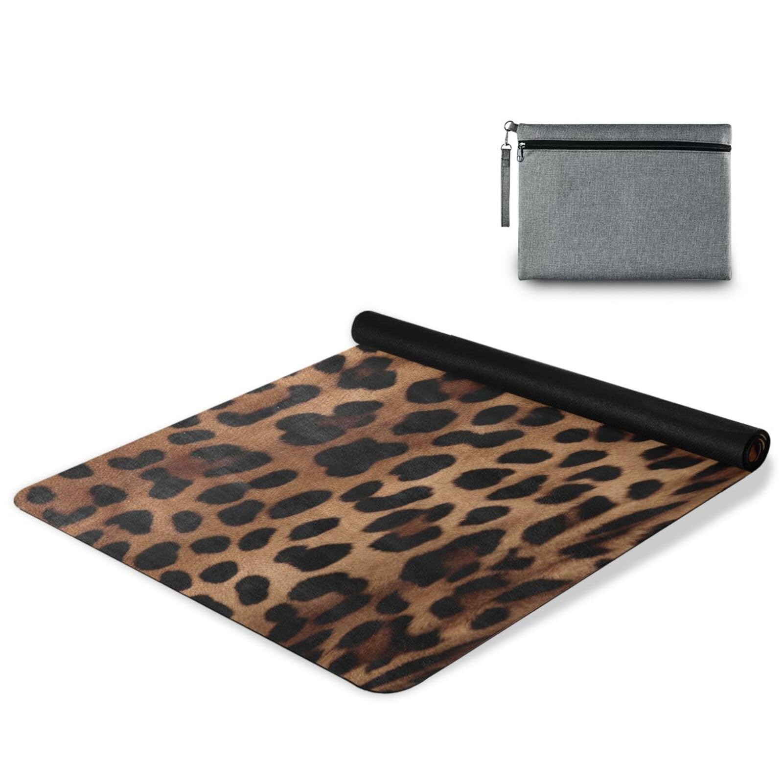 Yogamatte mit Leopardenmuster, rutschfest, Naturkautschuk, Fitnessmatte, für Zuhause, Workout, Fitnessstudio, Stretching, Pilates, mit Tragetasche, 180,3 x 66 cm