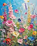 FLAJZ Malen Nach Zahlen Erwachsene, DIY Handgemalt Ölgemälde Set für Anfänger und Erwachsene, Malen Nach Zahlen Blumen mit 3 Pinseln und Acrylfarbe zur Heimdekoration, Ohne Rahmen (40×50cm)