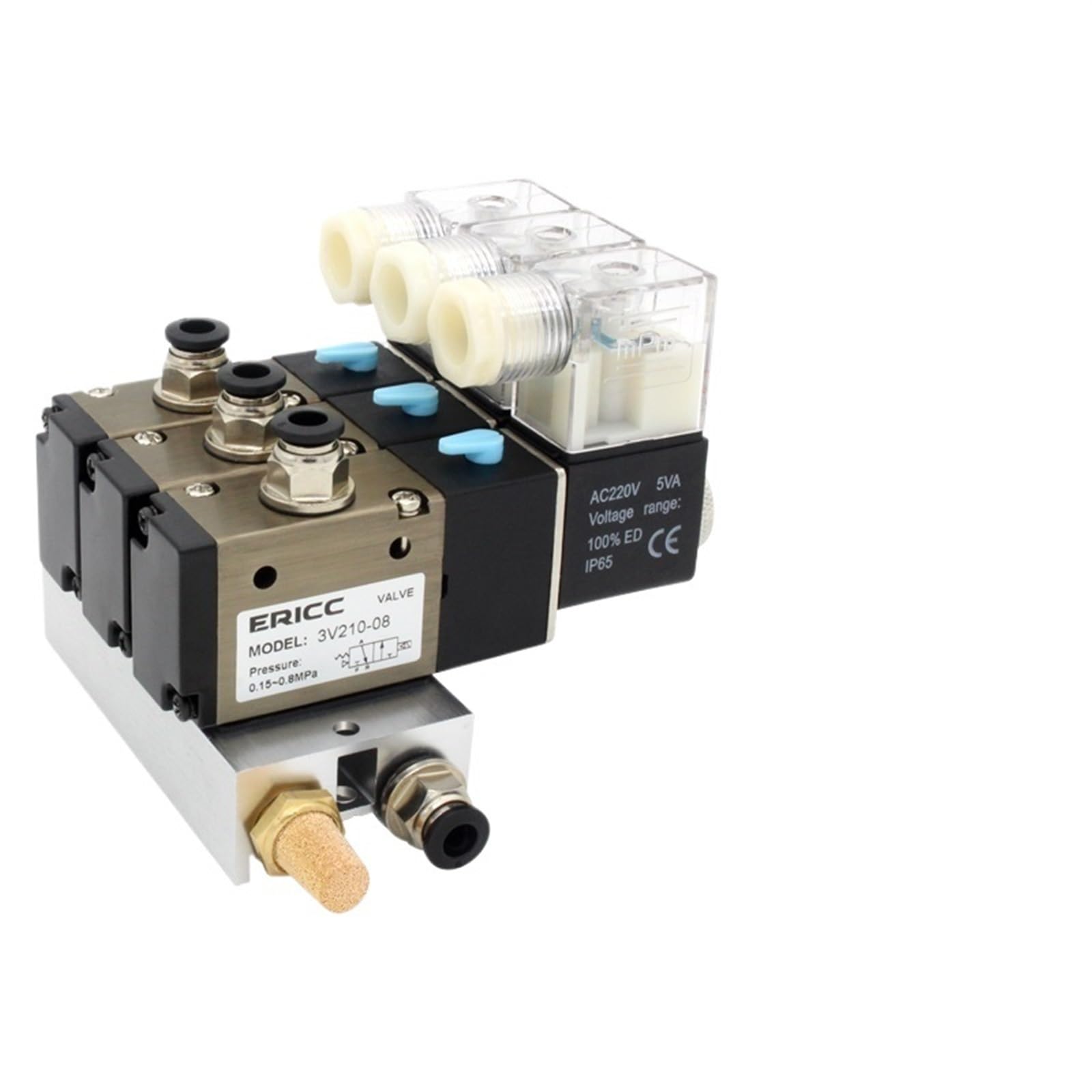Collecteur normalement fermé à raccord silencieux et électrovanne 3 ports 24V