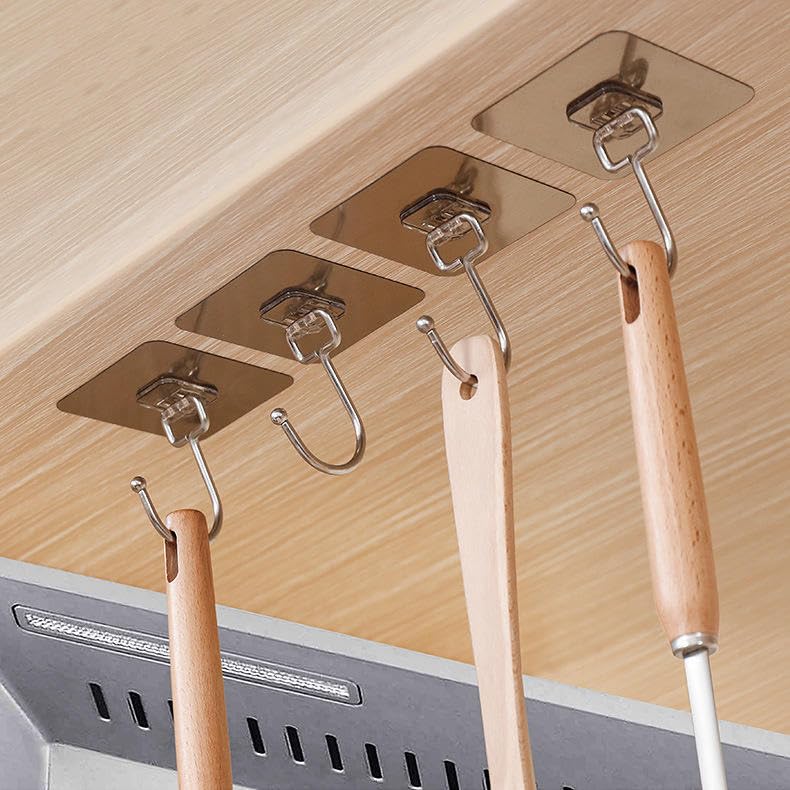 Image of 10 PCS Heavy Duty Self Adhesive Wall Hooks - Large Waterproof Wall Hooks for Hanging | Rustproof Stainless Steel Stickers for Kitchen, Bathroom, Home & Office