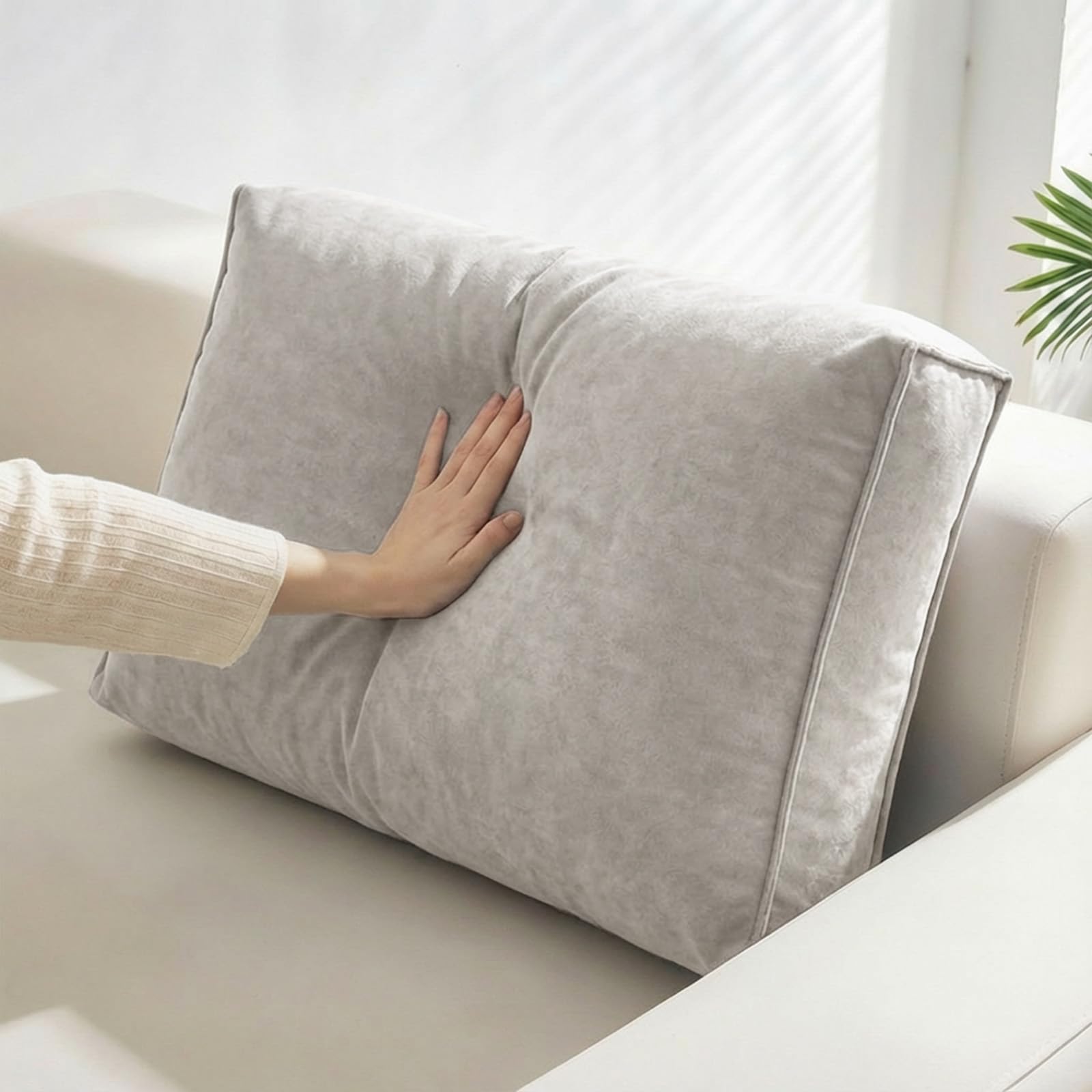 Sofa Bed Back Cush – miękka i stołowa aksamitna prążkowana poduszka do czytania z zamkniętym Ed Lar rozmiar 70 x 45 x 12 cm, szara poduszka podtrzymująca