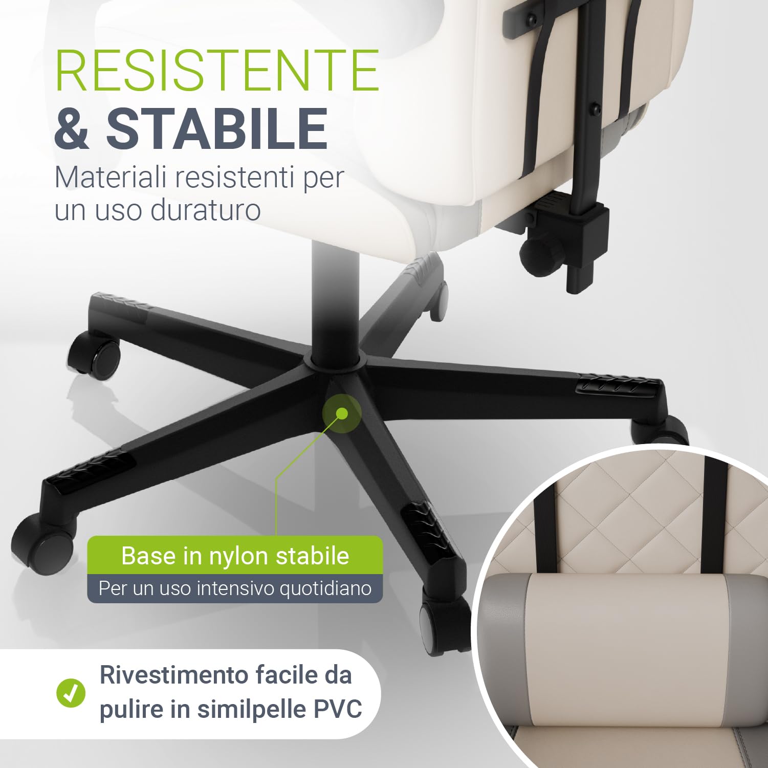 Juskys Sedia da gaming HyperSeat – Regolabile in altezza, schienale reclinabile e braccioli imbottiti, similpelle, ergonomica e resistente – Beige/grigio chiaro