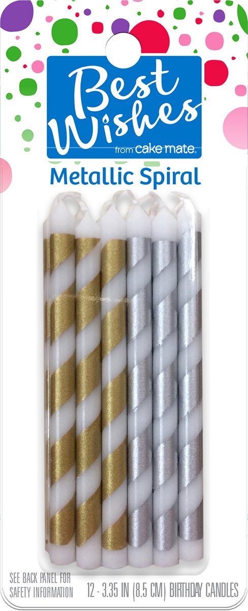 Bw24987 Best Wishes by Cake Mate Birthday Candles 12/Pkg-Gold & Silver Spirals