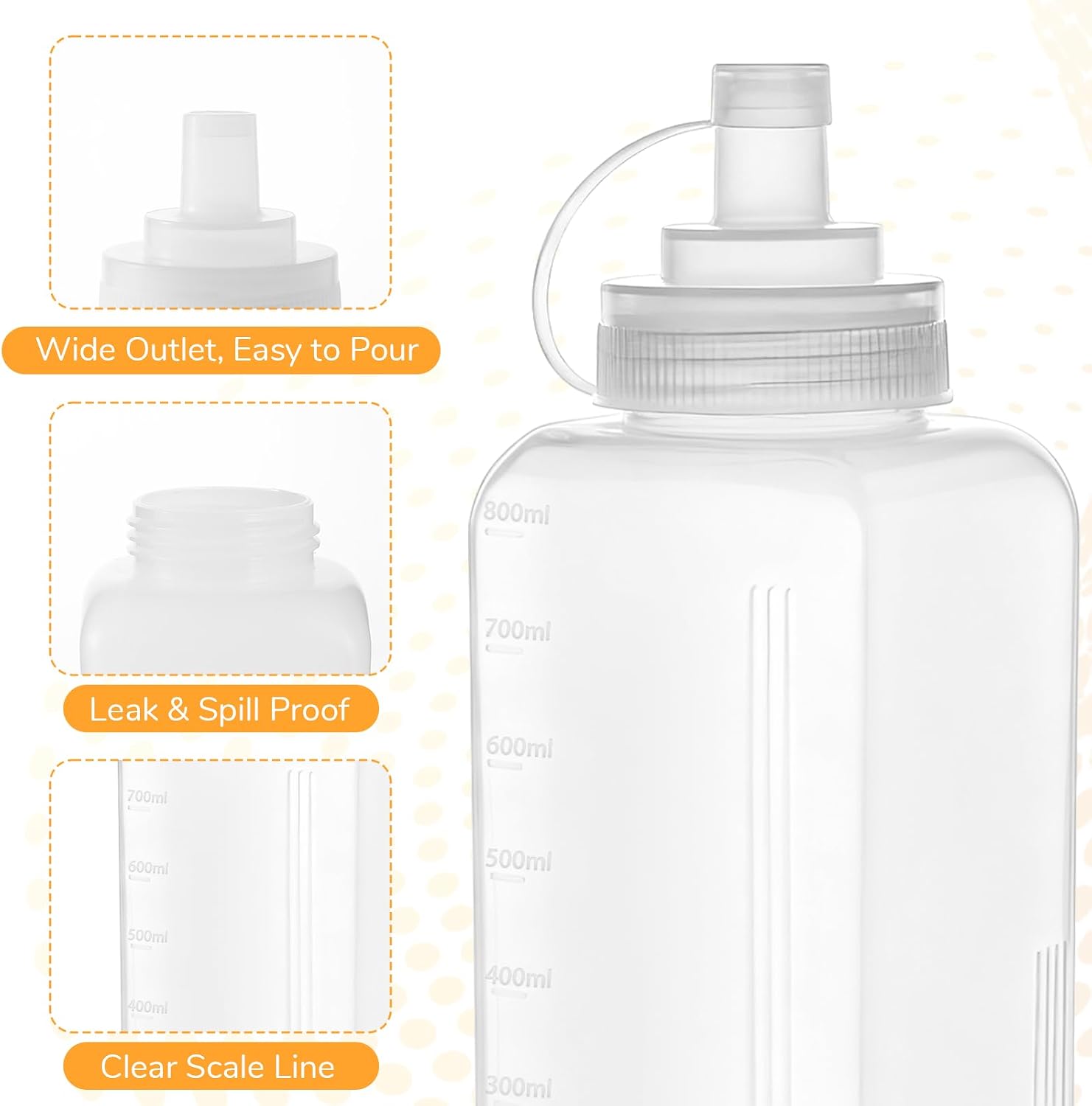 2 Pcs Large Squeeze Bottle 27 Oz Salad Dressing Container Wide Mouth with Cap Lids Plastic Squirt Bottle for Condiment Sauces Dispensers, Leak Proof Oil (800 ml)