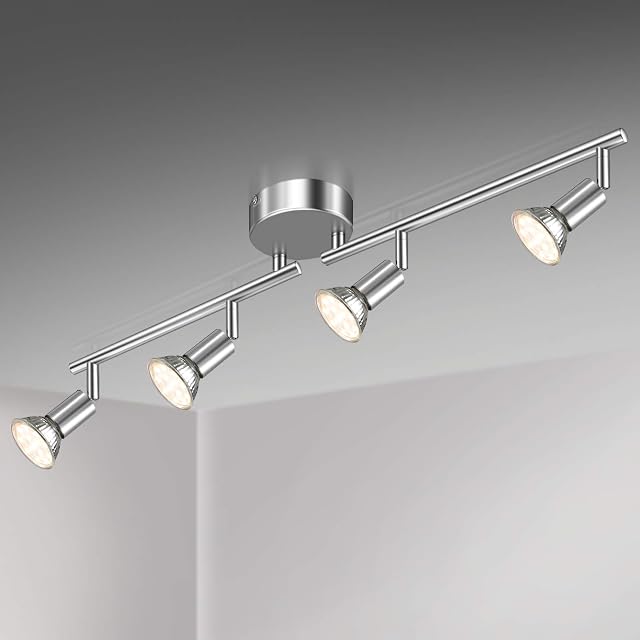 Unicozin LED Ceiling Light Rotatable, 4 Way LED Ceiling Spotlight, Chrome & Swivelling Design, for Kitchen, Living Room, Bedroom, Including 4 X 3.5W GU10 LED Bulbs (380LM, Warm White)
