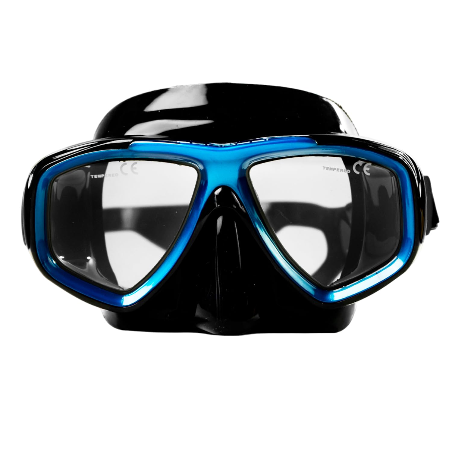 Bonassi Juno Diving Mask Black/Blue 100% Hypoallergenic Silicone, Enhanced Vision with Clear & Wide Field, Durable for Heavy Use