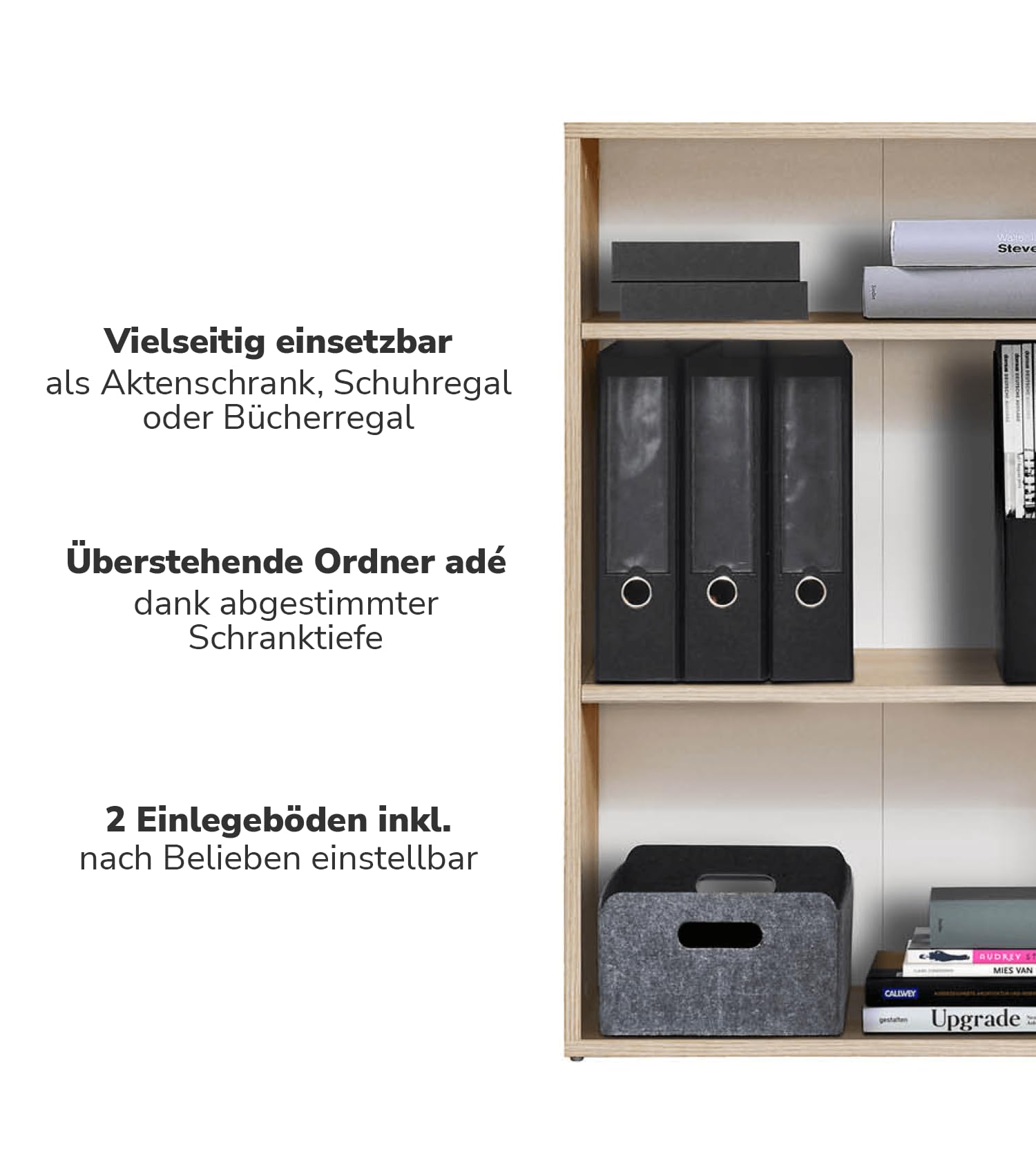 mokebo® Boekenplank in wit gemaakt van Hout 'The Bookworm', Boekenkast, Kantoorplank voor de Woonkamer, Kantoor, Kinderkamer, Houten Plank hoog met veel Opbergruimte, 180x60x34 cm