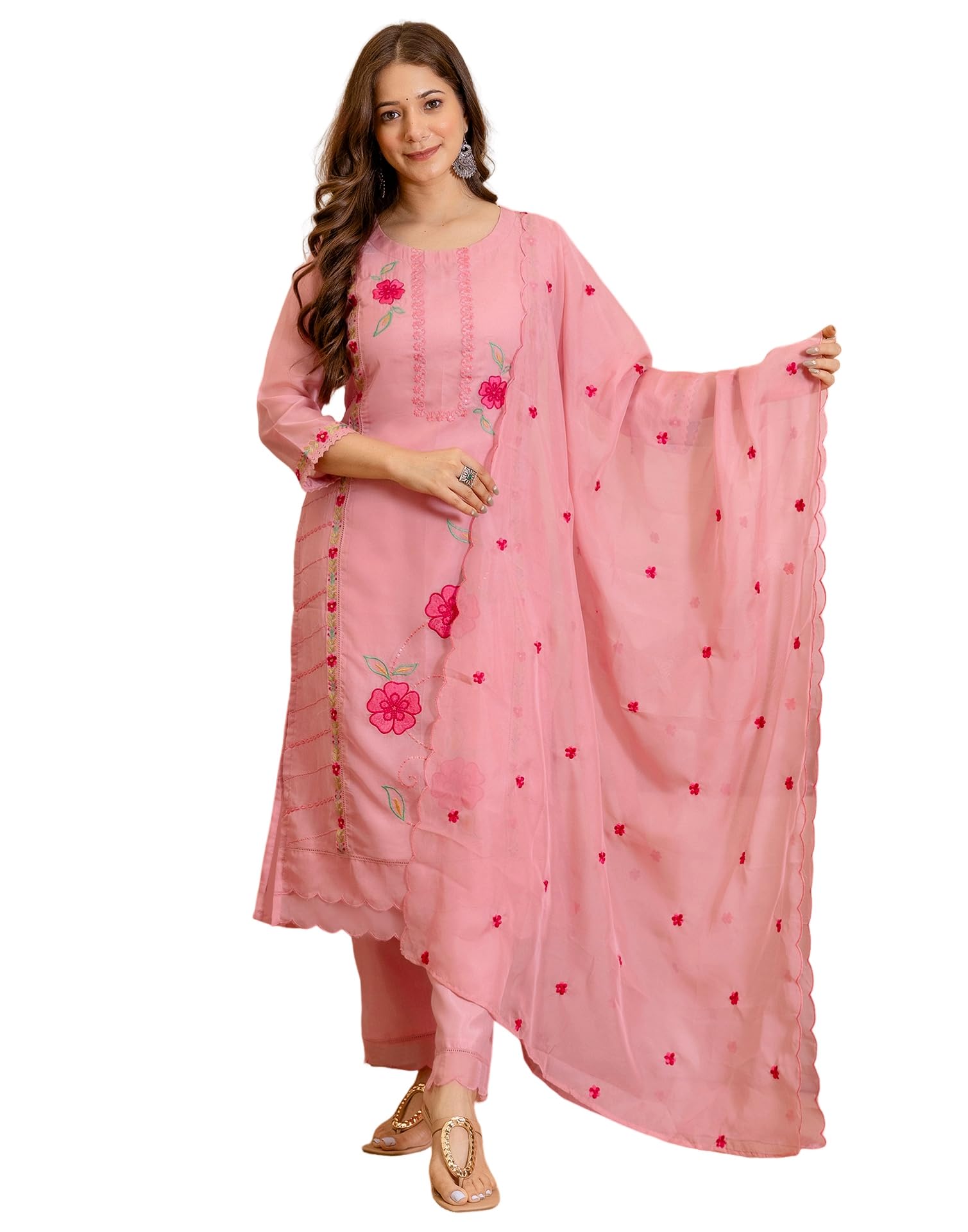 skylee Women's Embroidered Straight Kurta with Pant & Dupatta-picture-3