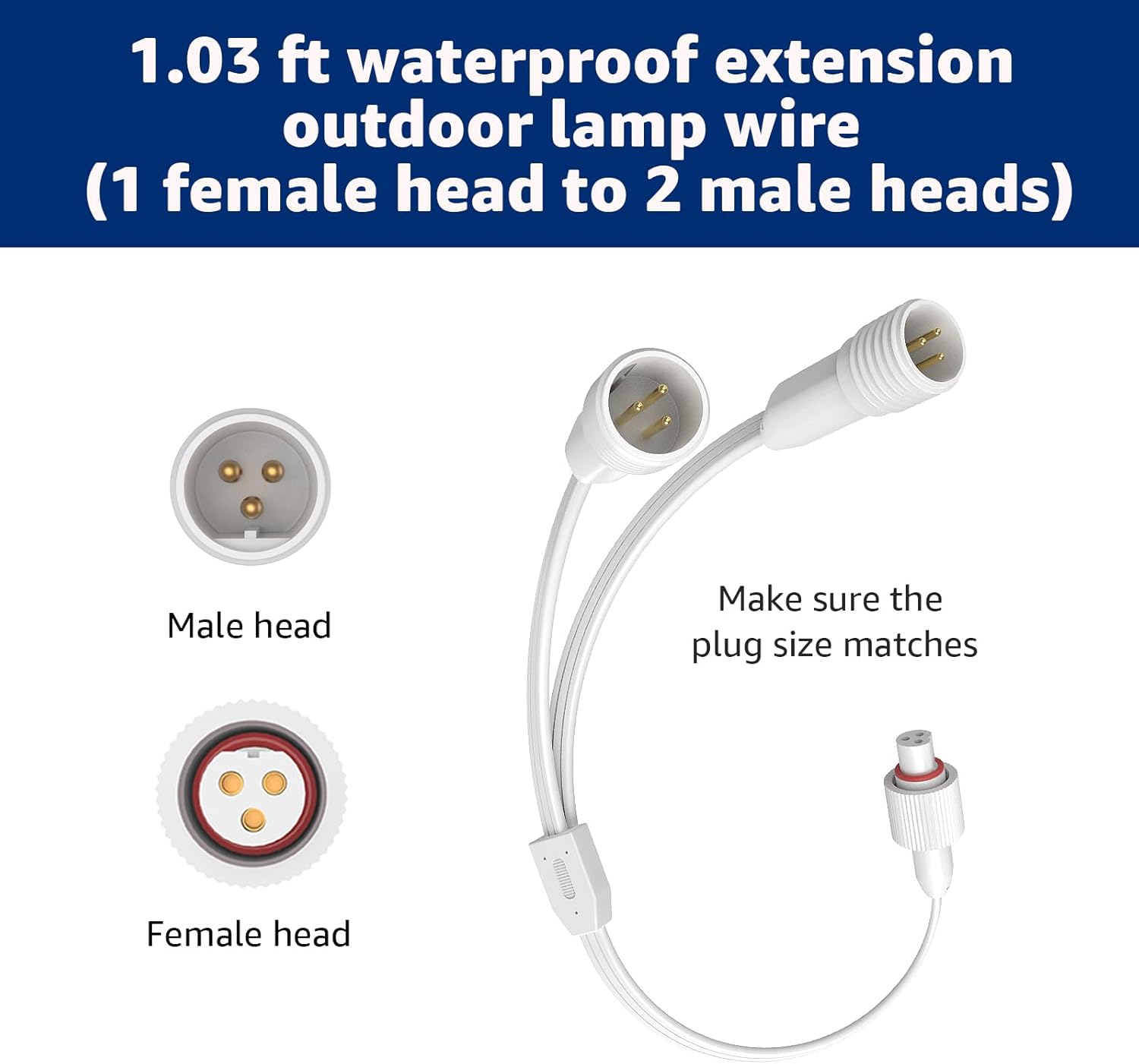 Y-Splitter Extension Cable for Govee Permanent Outdoor Lights,IP68 Waterproof Cord,for Govee Light Splitter for H706A H706B H706C H806A H806B H806C Extension Cord (1 Female to 2 Male)