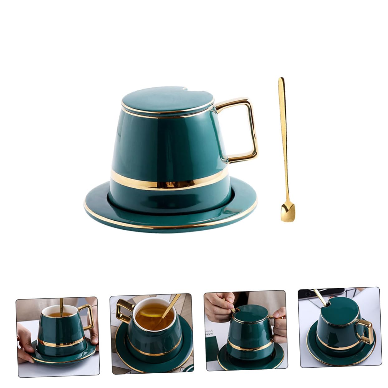 Set di Tazze da Caffè Tazza e Piattino Verde in Ceramica Stile Europeo per Ufficio e Bar