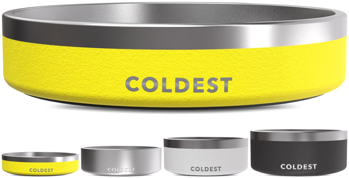 The Coldest Water Dog Bowl - Stainless Steel Non Slip Dog Bowls, Cats, Pet Feeding for Food or (21 oz, Solar Yellow)