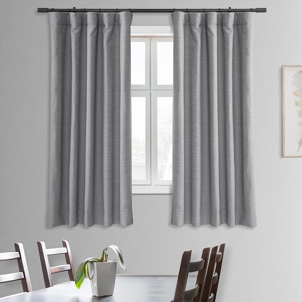 HPD Half Price Drapes Bellino Textured Faux Linen Room Darkening Curtains 63 Inches Long (1 Panel), Curtains for Bedroom & Living Room, 50W X 63L, Vista Grey