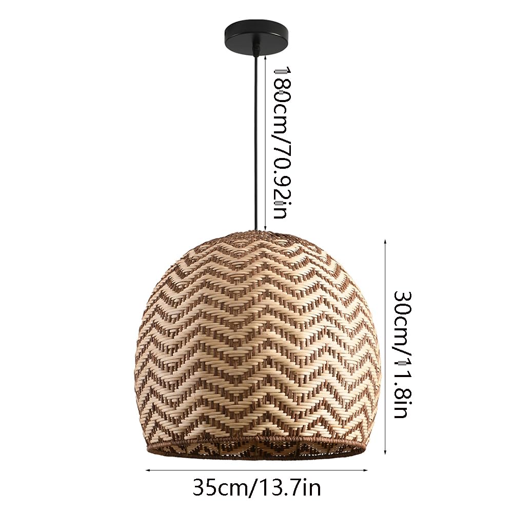 13,7" Ręcznie Tkana Lampa Wisząca Z Rattanu, Lampa Wisząca Z Wikliny, Żyrandol Z Rattanu W Stylu Boho, Naturalna Pleciona Lampa Wisząca Do Wyspy Kuchennej, Jadalni, Salonu, Przedpokoju
