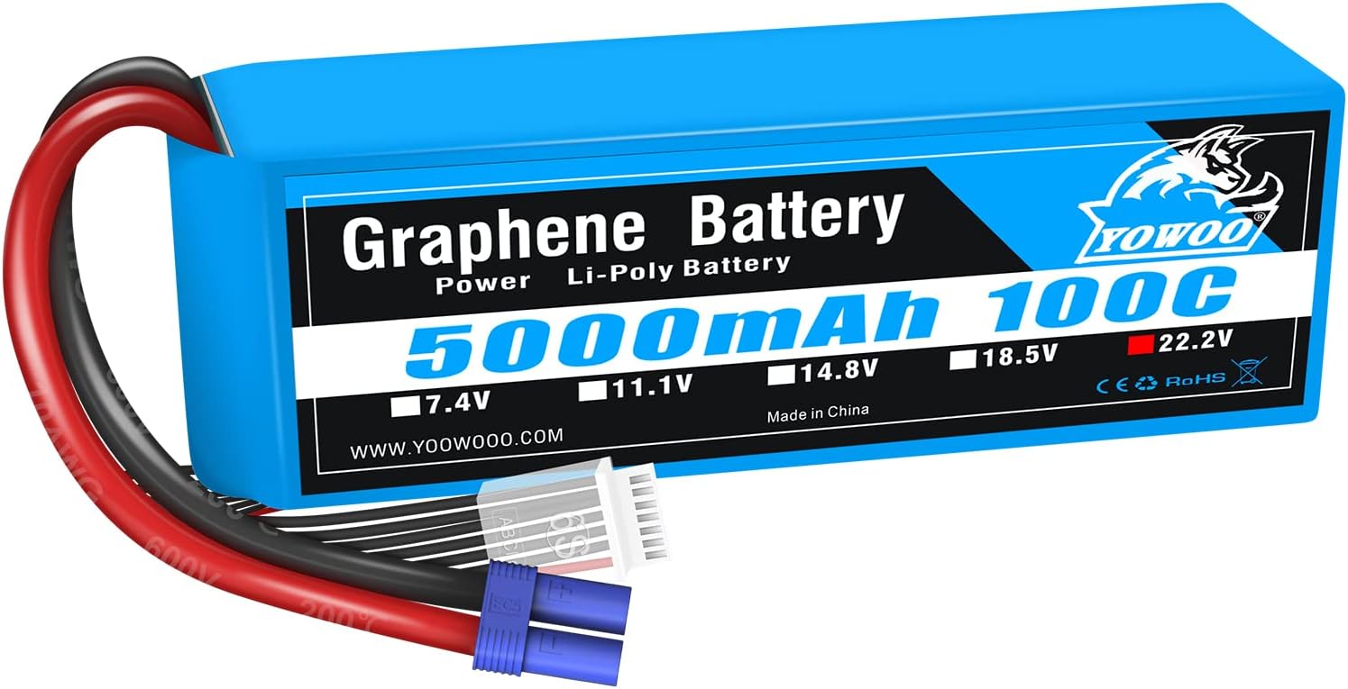 Yowoo 6S 22.2V 5000mAh 100C Graphene LiPo Battery with EC5 Plug for RC Airplane Helicopter Quadcopter Car Truck Boat and DJI EDF Models