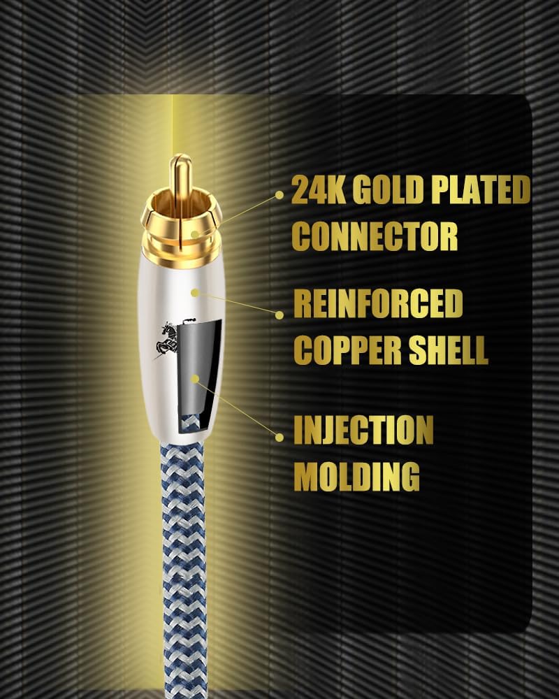 Impeto Qualità Audiofila Cavo RCA,Cinch 5m, Audio Stereo Cinch Maschio a 2 Cinch Maschio HiFi Rosso e Bianco-Connettore Compatibile per Home Cinema CD Lettore Amplificatore (5M,Nero,Nylon)