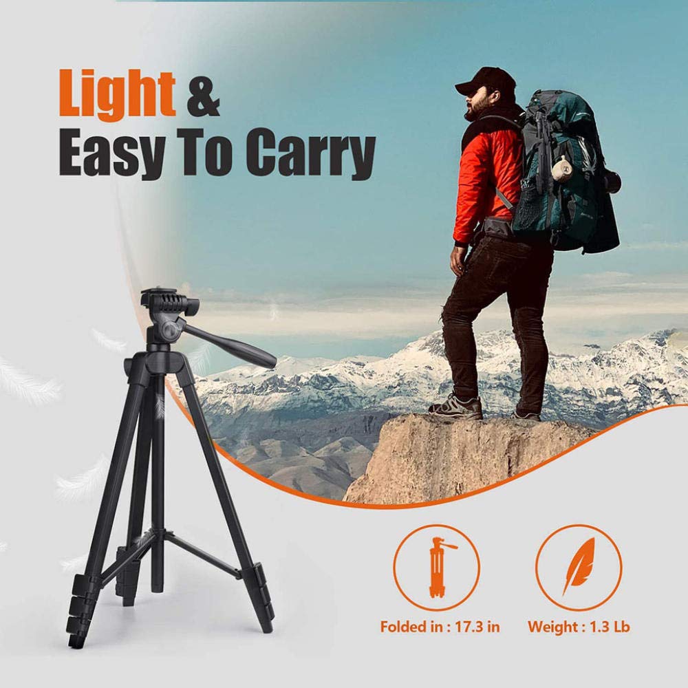 Treppiedi da 140 cm con supporto per telefono cellulare e telecomando da viaggio per telefoni cellulari e fotocamere con borsa per il trasporto