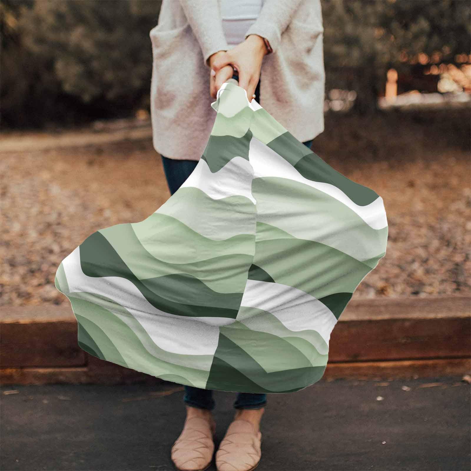 Nursing Cover for Breastfeeding Scarf, Ocean Waves Gradient Green White Omre Baby Car Covers Super Soft Multi Use for Canopy Shopping Cart Cover Blanket Stroller Cover
